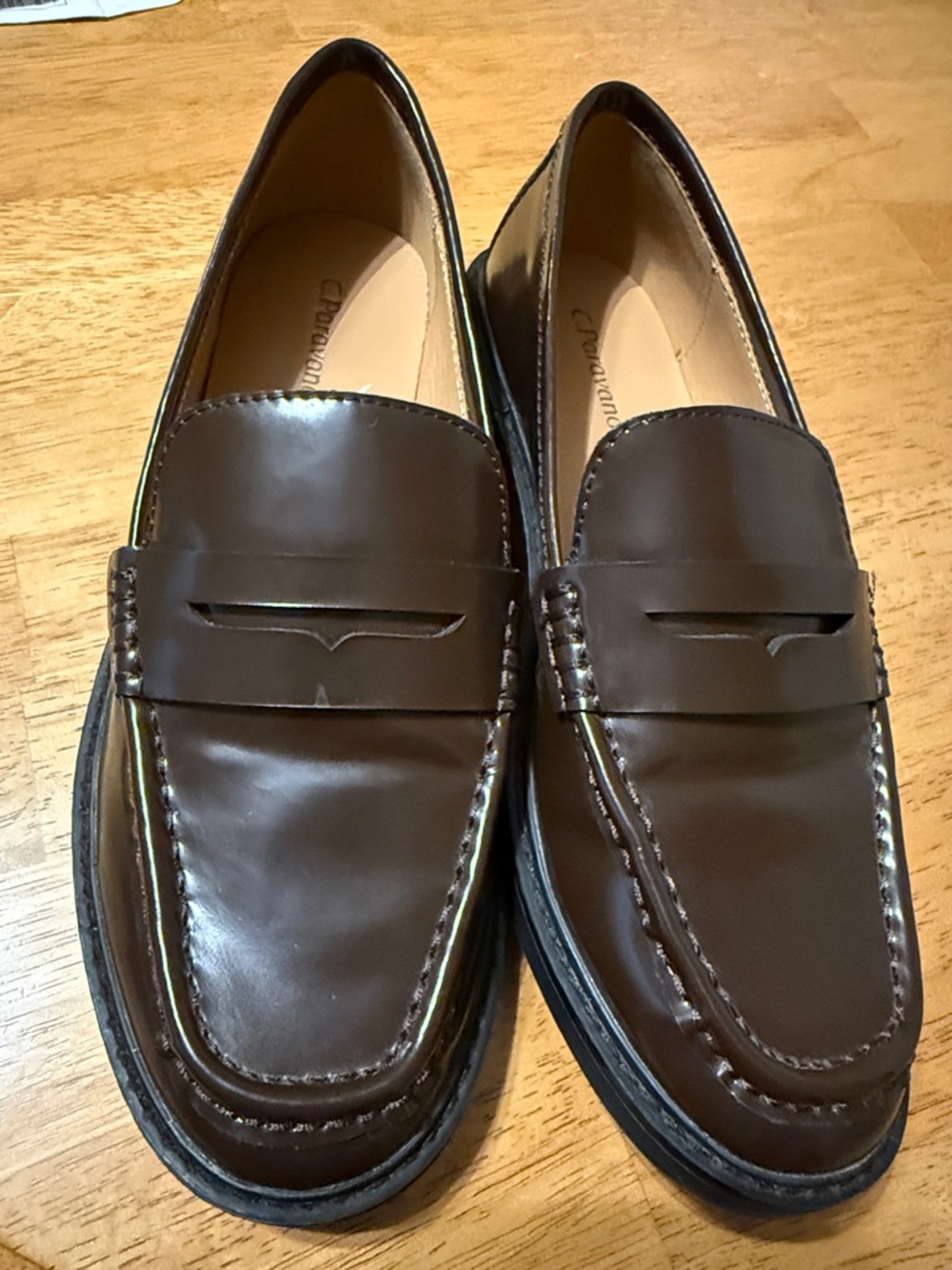 C.Paravano  Classic Brown Leather Penny Loafers for Women
